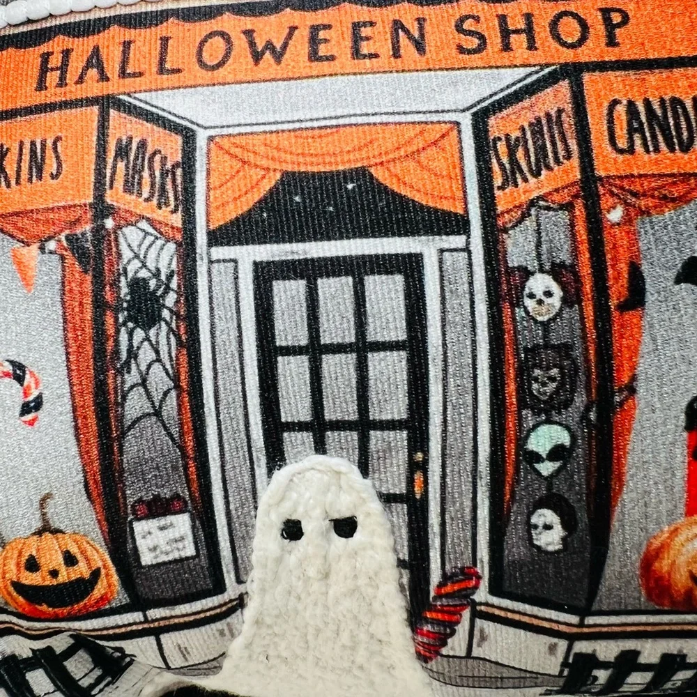 Halloween Sweet Shop Textured Throw Pillow Ghosts Candy Cake Pumpkins Party